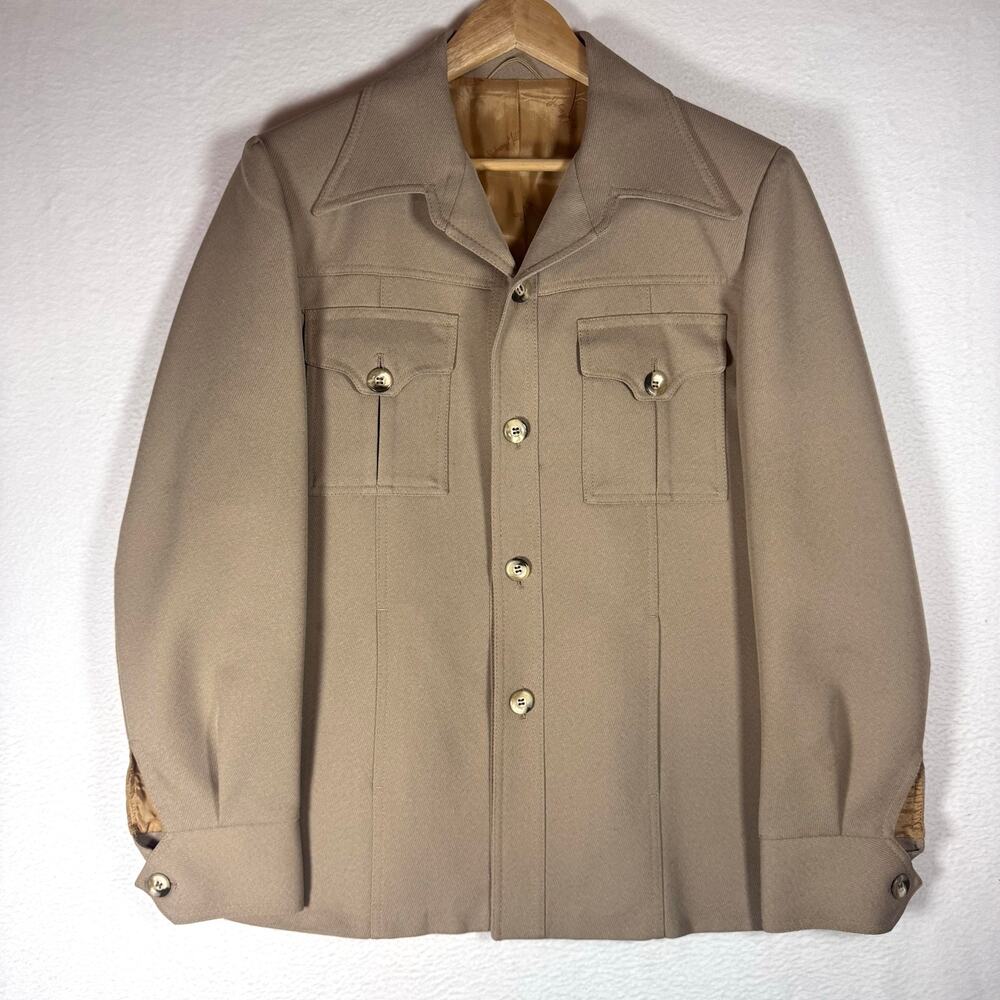 Vintage Johnny Miller Men's Polyester Blazer Sears Leisure Suit Jacket Khaki 40R